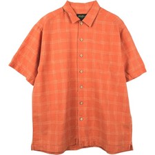Used Eddie Bauer check pattern short-sleeved linen shirt boxy fit men's size...