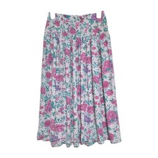 Vintage Floral Polka Dot Midi Skirt Womens S Teal Pink Grandmacore Artsy 90s