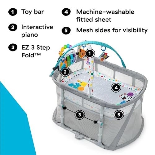 BABY EINSTEIN KICK & SNOOZE 3 EN 1 PLEGABLE PLAYARD MOISÉS PIANO JUGUETE - GRIS Foto 4 de 4