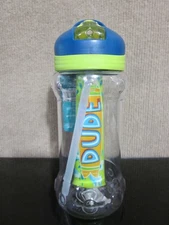Cool Gear Freeze  kids Water Bottle Freezer Stick Straw Blue Green Dude 14 oz