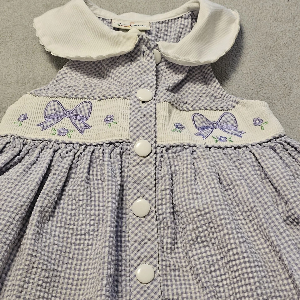 Vestido de guinga vintage años 90 b.t niños púrpura y blanco niñas 3T Foto 3 de 4