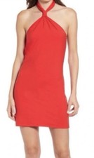 Reformation red halter tie neck stretch Tencel mini dress size S