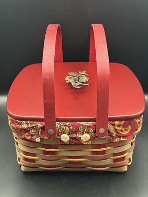Longaberger Crimson Hill Cake Basket, Riser, Liner & Lid w/ Leaf Handle 2013
