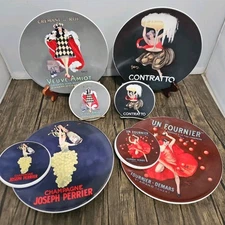 Set Of 8 Pottery Barn Bubbly French Champagne Ceramic Lunch Plates and Coasters