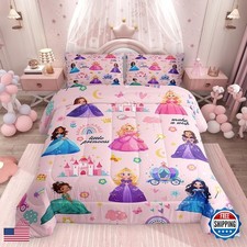 Jejeloiu Kids Magical Princess Bedding Set King Size Pink Castle Duvet Quilt