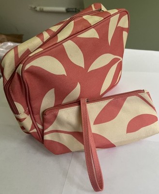 New 2 Clinique Make Up Bags - Cream & Coral -free shipping
