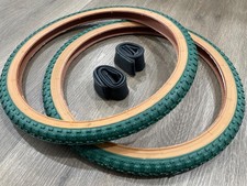 PAIR of 20" BMX Bicycle COMP3 Dark Forest Green Gumwall MX3 Tires Tubes 20X1.75