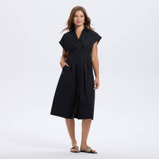 Women's Short Sleeve Pleated Midi Shirtdress A New Day size S Black 100 cotton