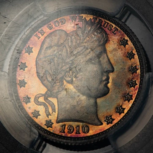 1910 25c Silver Barber Quarter Proof - Colorful Toning - PCGS PR 66 - SKU-B5616