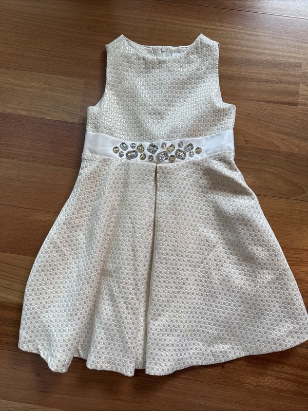 EUC Gymboree Girls Gold Dress Size 8 Lined Gem Brocade Joyful Holiday
