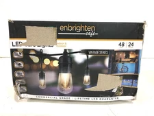 Enbrighten 24-Bulb 48 ft. Vintage Integrated LED Cafe Sting Lights, Black New