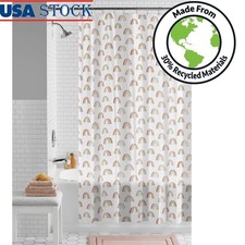 Eco-Friendly Waterproof PEVA Shower Curtain Set W/ Rainbow Design  Hooks New