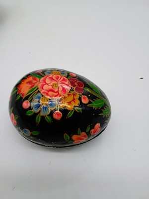 Paper Mache Nesting Egg Shaped Trinket Box Made in Kashmir India 3'' Floral
