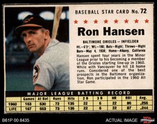 1961 Post Cereal #72 Ron Hansen  Hand Cut Orioles SHORT-PRINT 4 - VG/EX