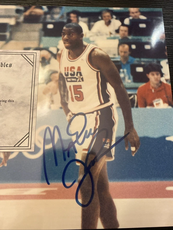 Signed Magic Johnson Michael Jordan 8x10 color photo w/coa 1992 Olympics #9 Htf - Image 3 of 4