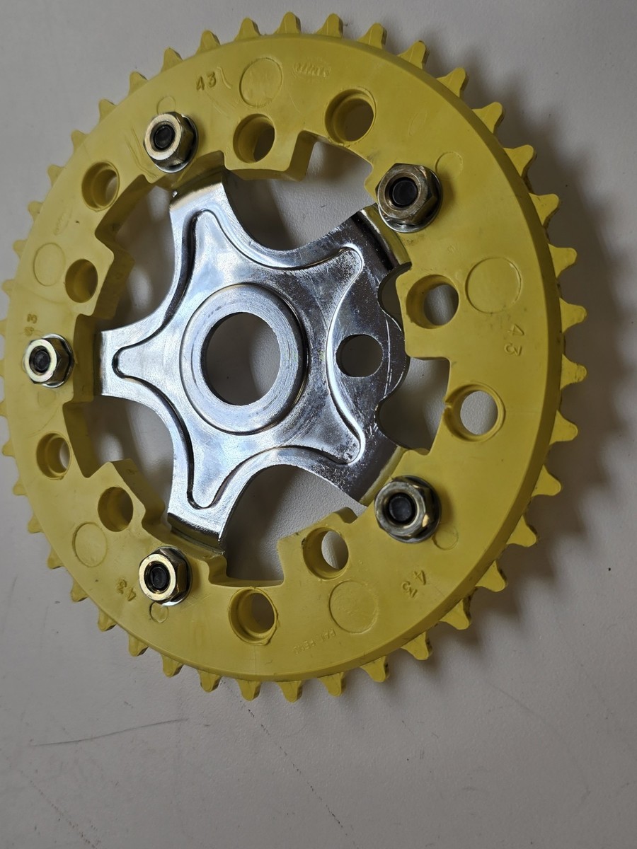 1980s Addicks Yellow 44T Sprocket Chainring w Spider & OG Hardware