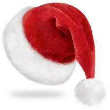 1 - Christmas Santa Hat for Adults, Unisex Velvet Classic Holiday Santa Claus