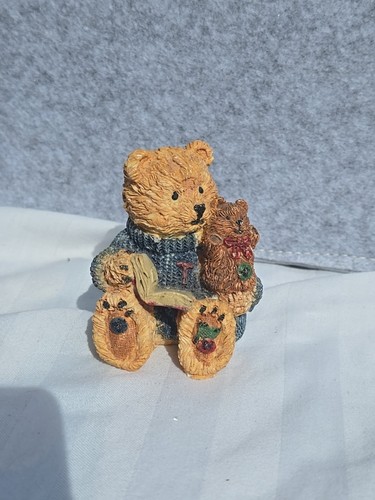 Figurina orso bambina in resina interni casa 1999 con cesto 3 pollici - Foto 2 di 7