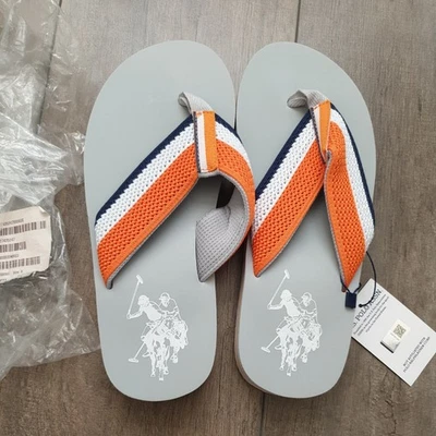 US Polo Assn Flip Flops Size 6-6,5 orange & White blue Stripe - Image 1 of 3