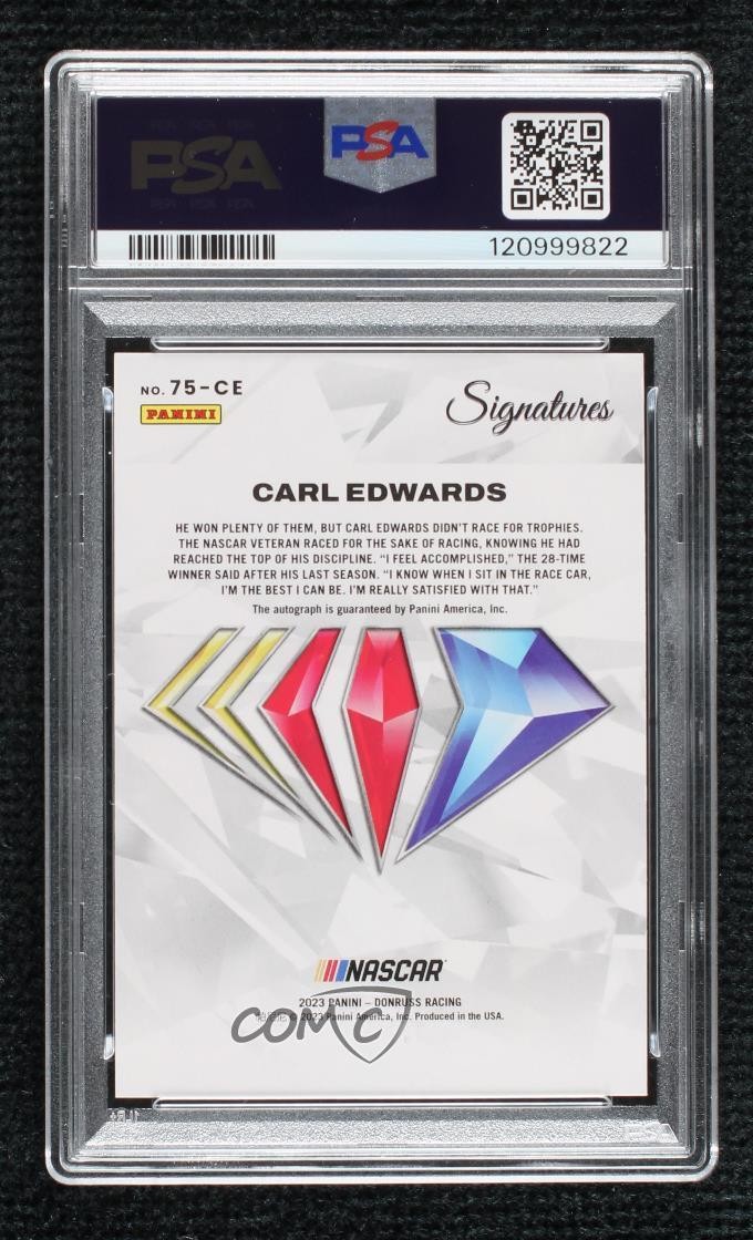 2023 National Treasures Holo Platinum Blue 1/1 Carl Edwards PSA 9 MINT Auto view 2