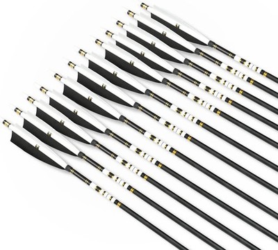 AF 500Spine Carbon Mix Arrows 31.5''12Pcs Black White Feather 8mm Recurve Hunting