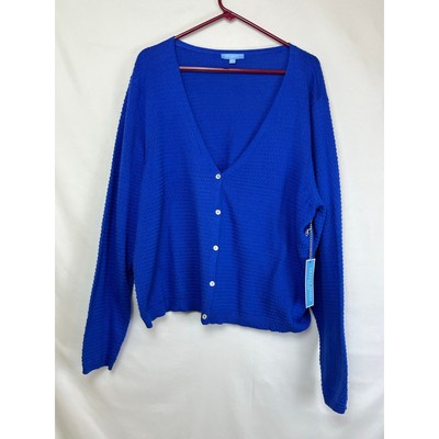 NWT Draper James Women's Size 2XL Blue Button Front Long Sleeve Cardigan Sweater
