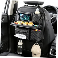 PU Leather Backseat Car Organizer with Foldable Tray Tablet Holder, Black