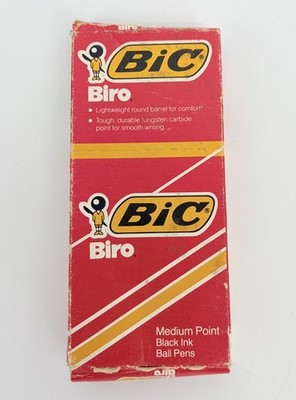 Vintage Bic Biro Medium Point Black Ink Ball Point Pens GSM11 Open Box of 10