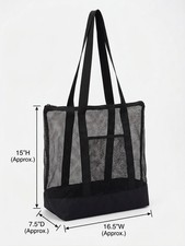 15 Pack Extra Large Black Mesh Tote Bags w/ Zipper Bulk Beach Gym Grocery