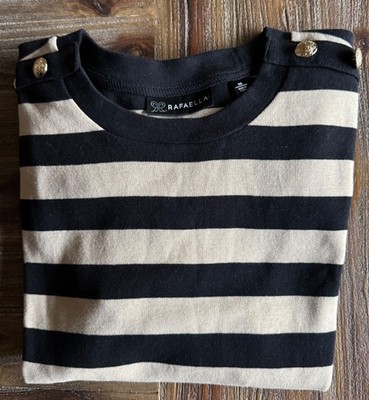 Rafaella Women's Decorative Buttons Long Sleeve Tee Tan & Black X-Small NEW