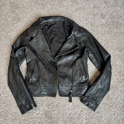 Mackage for Aritzia Black Lambskin Leather Biker Moto Kenya Jacket Size XS