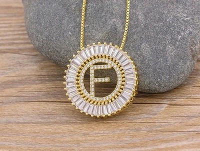 2Ct Lab-Created Diamond Circle Initial Letter ''F'' Pendant 14K Yellow Gold Plated