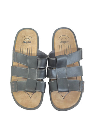BATA Sandals Mens 9 Leather Black Casual Comfort Slip On Multi Strap