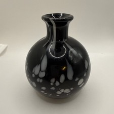 Murano Hand-blown Spotted Black  White Art Glass Vase 5" Mid-Century Modern