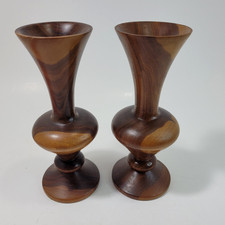 Wooden Bud Vases 6 Hand Turned Wood Decorative MCM Set of 2 Vintage