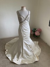  5900 Rhinestone  Satin Silk Ivory Champagne Mermaid Wedding Dress, Size 6, New