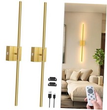Battery Operated Wall Sconce Set of 2, 360  Rotation Rechargeable 28 Inch Gold