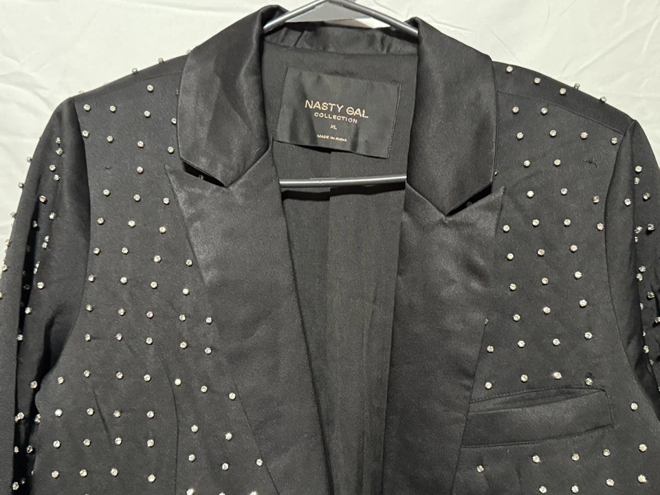 Blazer Nasty Gal Collection Negro Estrás Satinado Tachonado Gótico Halloween XL Foto 4 de 4