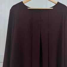 LOGO Lori Goldstein Blouse Office Siren Corp Plum Woven Pleated Flutter Sleeve