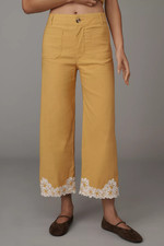 NWT Anthropologie The Colette Embroidered Crop Wide-Leg Pants by Maeve, 158 NEW