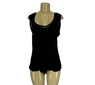 #ad Banana Republic Large Women Black Tank Top Pullover Knit Chiffon Trim Oa1 $14.44