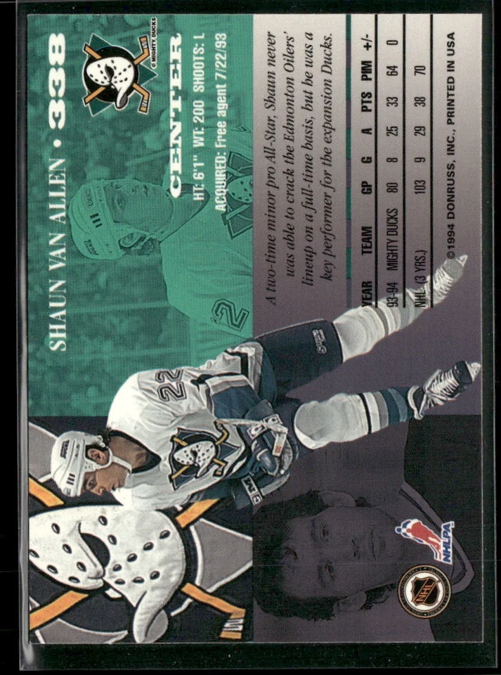 1994-95 Leaf #338 Shaun Van Allen - Image 2 of 2