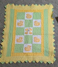 Handmade Baby Quilt Triangle Edges Ducks Baby 32 By 39