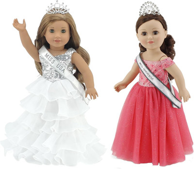 18 Inch Doll Clothes 6-PC Pageant Dress & 18'' Doll Accessories Bundle with Sashe