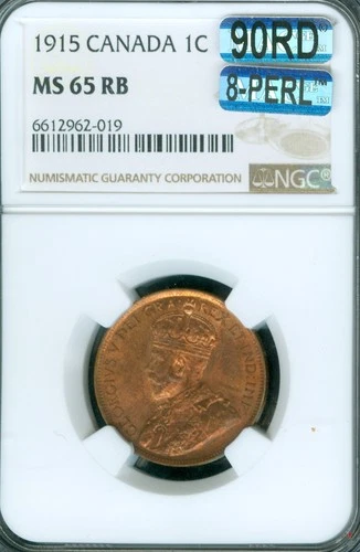 1915 CANADA LARGE CENT NGC MS65 RB MAC 90% RED & 8 PERL 1ST STRIKE .