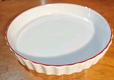 Poole Pottery Flan Quiche Dish White with Red Rim 9.5 Inches