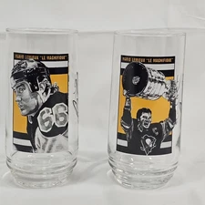 MARIO LEMIEUX 1998  PITTSBURGH PENGUINS 2 GLASSES HOF & STANLEY CUP