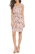 Charles Henry Blush Floral Sleeveless Faux Wrap Belted Mini Dress Size XS $88