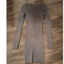 Zara Grey Ribbed Knit Long Sleeve Mini Dress Bodycon Boat Neck XS
