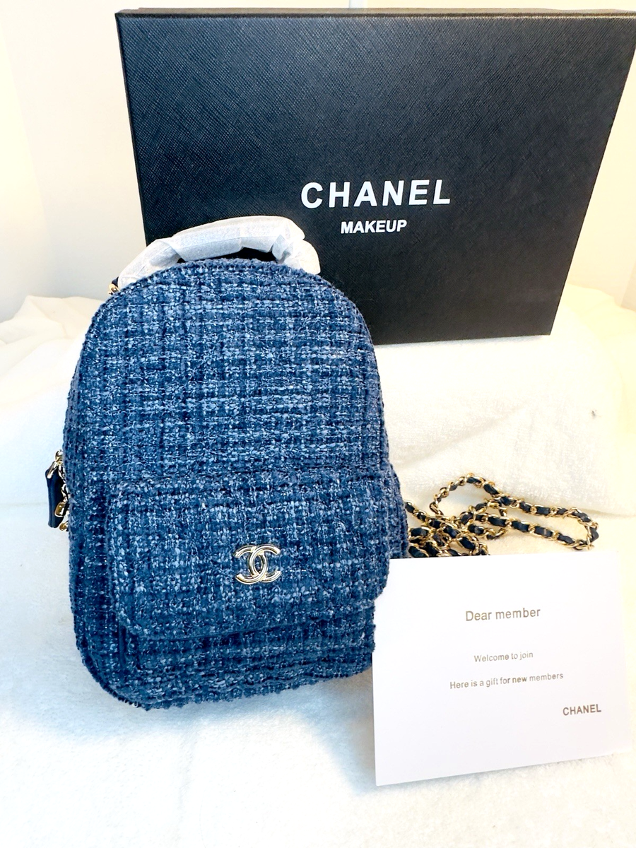 Chanel Beauty VIP Gift Blue Tweed Mini Backpack Chain Bag  display picture 3